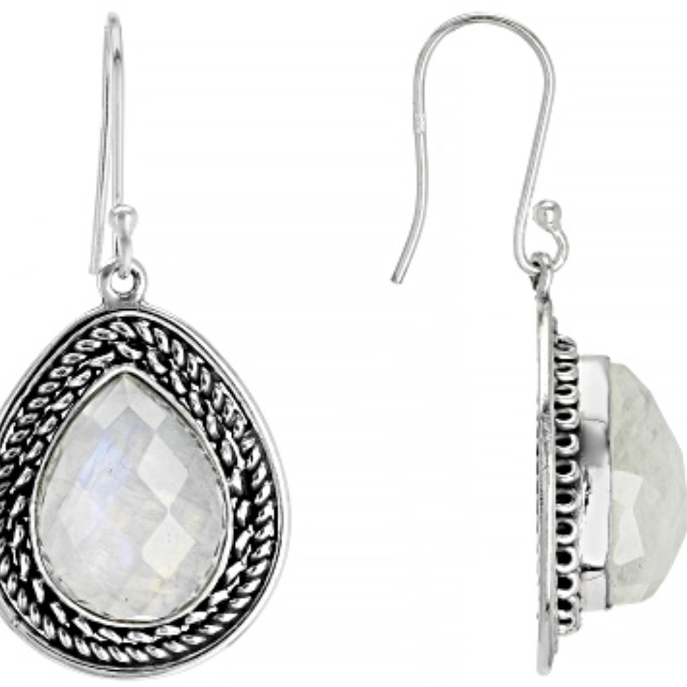 Rainbow Moonstone Solitaire Sterling Silver Dangle